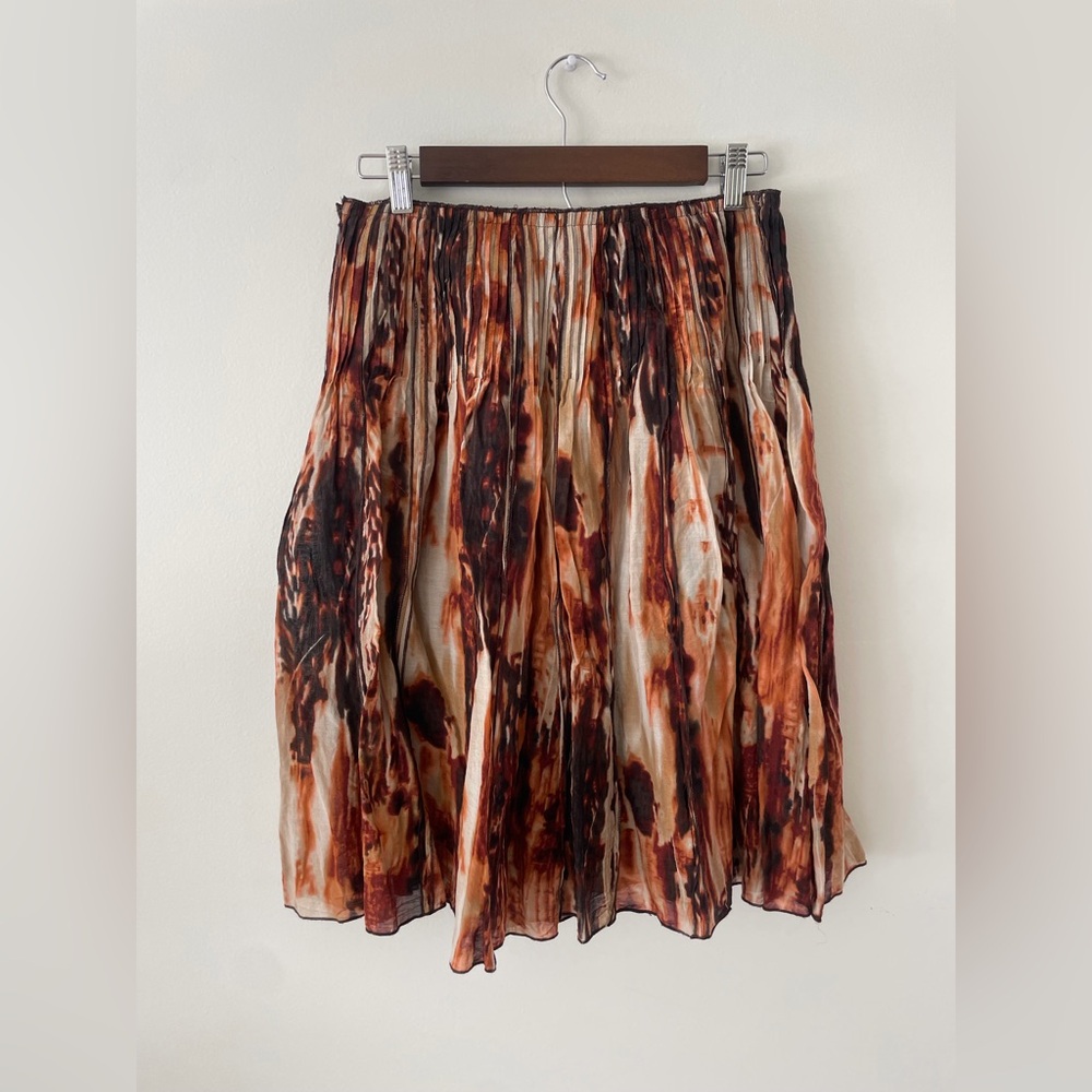 Vintage Silk Cotton Boho Skirt Abstract Tie Dye Earth Tone Indie Festival Skirt - Picture 2 of 2